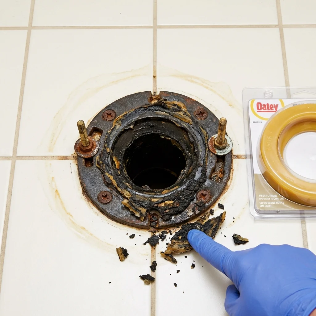 Failed wax ring showing water seepage at the base of a toilet in a Steger, IL home